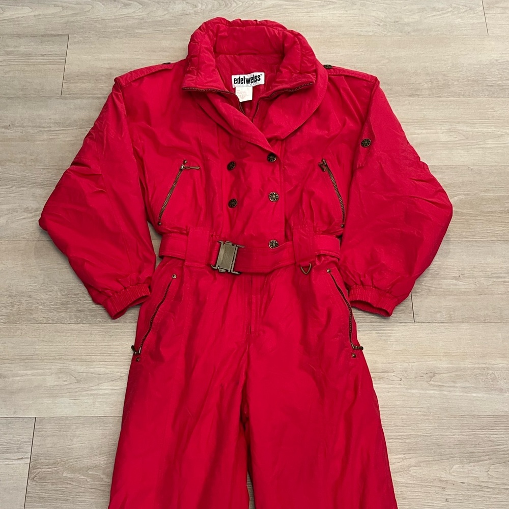 Vintage Edelweiss Red One Piece Snowsuit Snow Bib Apres Ski Suit 
Women’s Size M - Picture 2 of 10